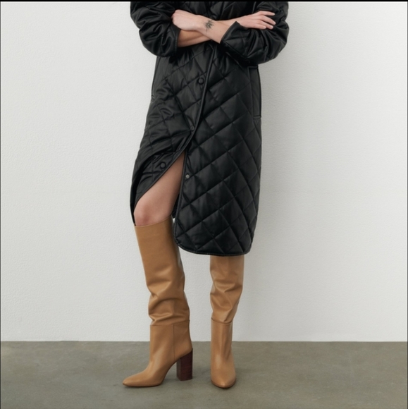 ZARA Heeled Leather Knee High Boots - Picture 5 of 11